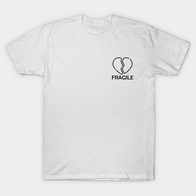 Fragile Heart Lines – Black T-Shirt by felixbunny